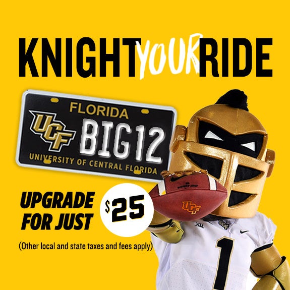 Knight Your Ride - upgrade your custom florida license plate for just $25 - (Other local and state taxes and fees apply)